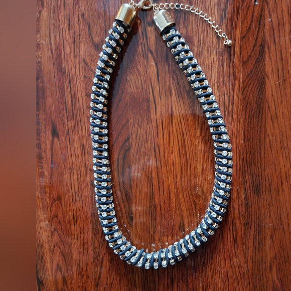 Black & Gold Rhinestone Rope Necklace - Picture 2 of 7